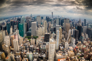 Paesaggio di città di new york con grattacieli
